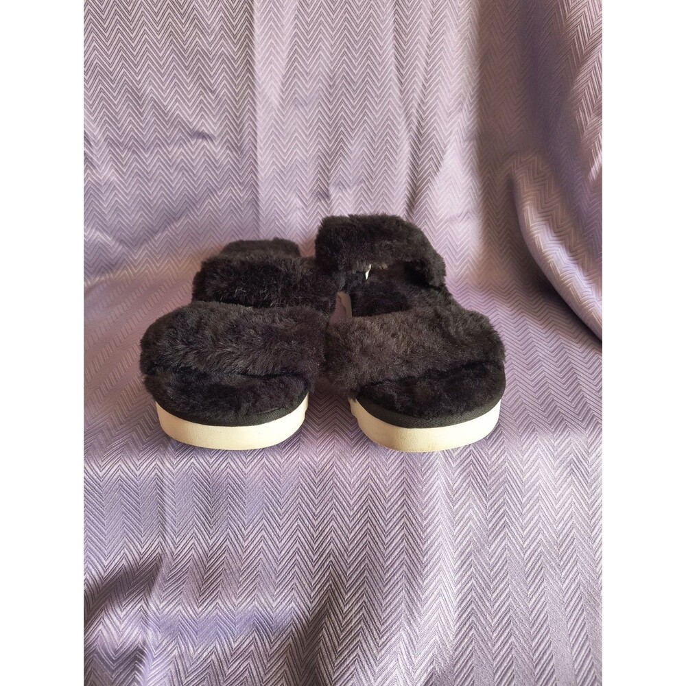 Koolaburra by UGG Women's 10 Furr-ahh Black Fuzzy Slipper Sandals Faux Fur